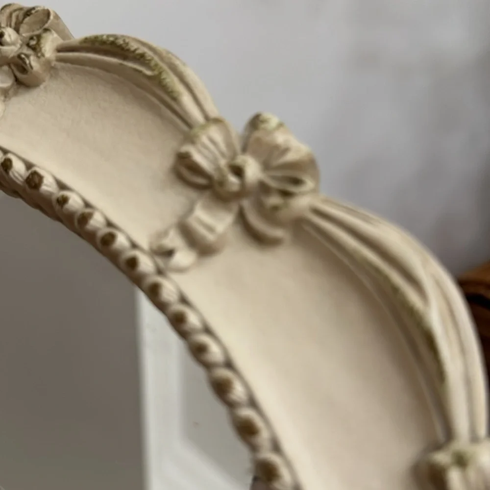 Vintage Syroco Inc Weathered Off White Easel Vanity  Oval Mirrored
